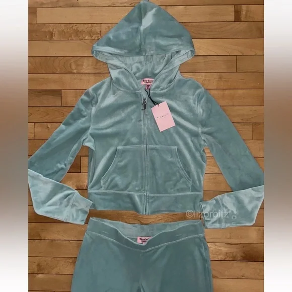 NEW! NWT JUICY COUTURE Velour OG Bling Tracksuit Set in Pastel Turquoise Size M - Picture 5 of 6